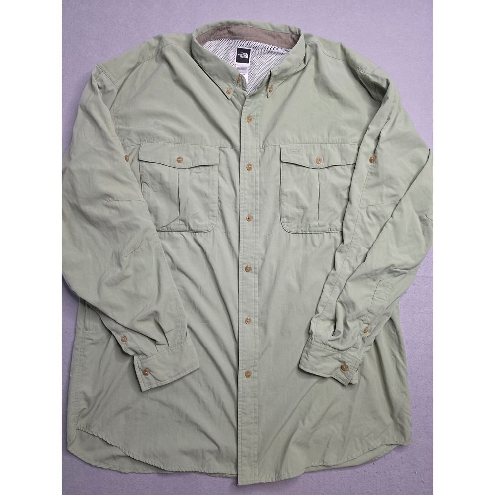 The North Face Fishing Shirt Men's XL Olive Green Mesh Lined Button-Down Outdoor